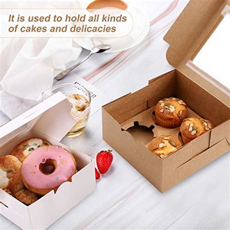 50 Packs Kraft Paper Cupcake Boxes With Display Window And Inserts Hold