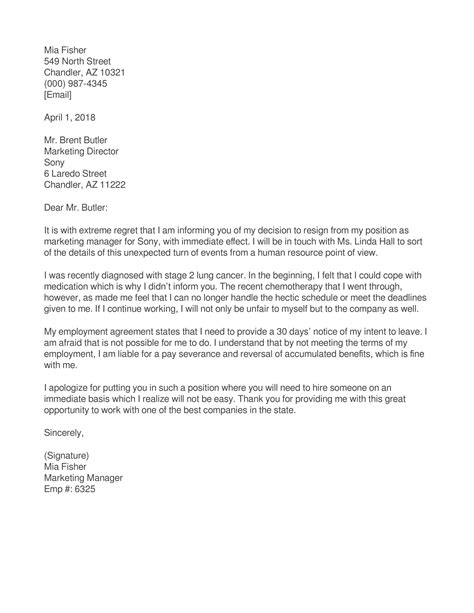 Resignation Letter Due To Health Sample Resignation Letter
