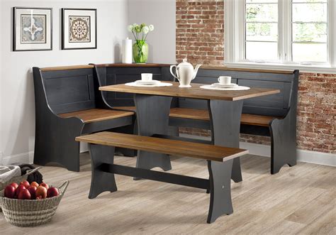 Linon Camden Coastal Wood Corner Dining Breakfast Nook with Table and ...