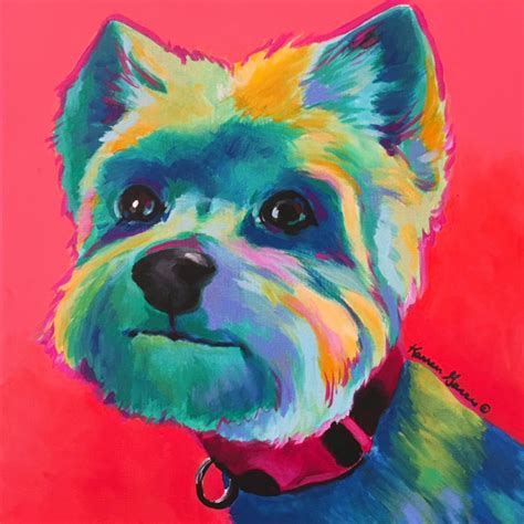 Acrylic On Canvas Pop Art Painting Of A Yorkie Colorful Dog Art Dog