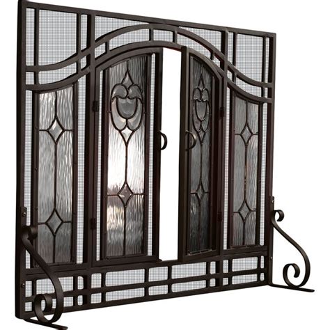Plow And Hearth Two Door Fireplace Screen With Tempered Glass Floral Panels And Reviews Perigold