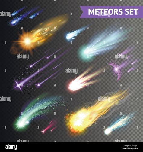 Light Effects Collection With Comets Meteors And Fireballs Isolated On