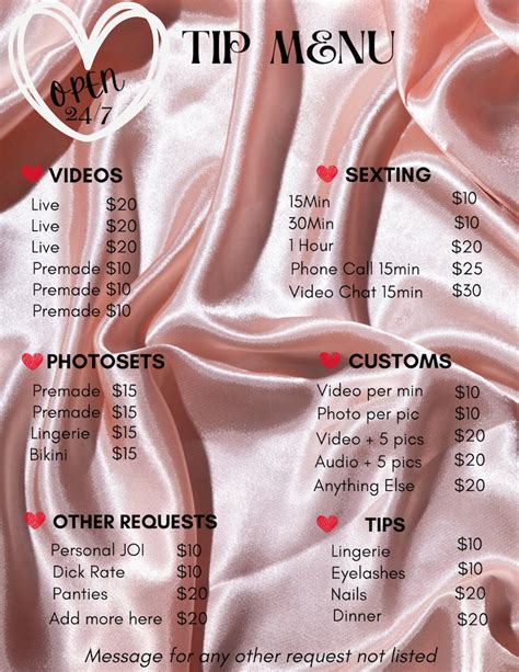 Onlyfans Tipping Menu Editable Template For Adults Fansly Etsy Ireland