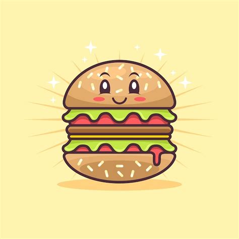 Premium Vector Cute Burger Character Cartoon Illustration Flat Design