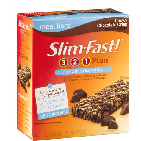 Slim Fast 3 2 1 Plan Meal Bars Chewy Chocolate Crisp 5 Ct Bars