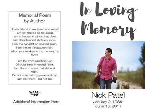 Printable Funeral Program Template For A Man Memorial Simple Service