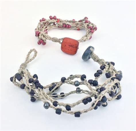 Natural Hemp Boho Bracelet Multistrand Bracelet Bead Jewelry Etsy