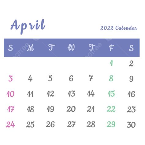 Free Printable April 2022 Calendar Pdf Png Image Images