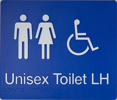 Unisex Accessible Toilet Sign Lh White On Blue Male Female Wheelchair Timthesignman