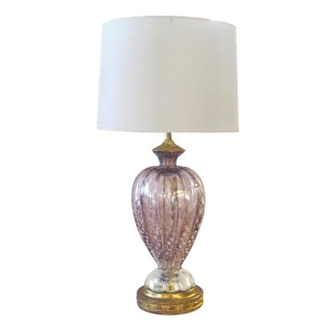 A Shimmering Murano Mid Century Aubergine Bullicante Art Glass Lamp With Silver Inclusions By