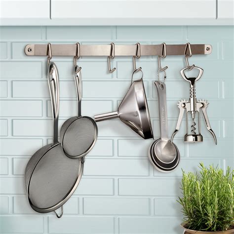 Pro Chef Kitchen Tools Stainless Steel Utensil Hanging Rack 6 Hooks