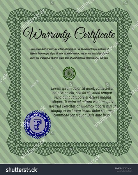 Green Warranty Certificate Template Retro Royalty Free Stock Vector
