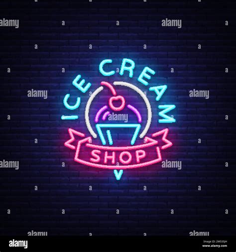 Ice Cream Shop Neon Sign Ice Cream Shop Logo In Neon Style Symbol