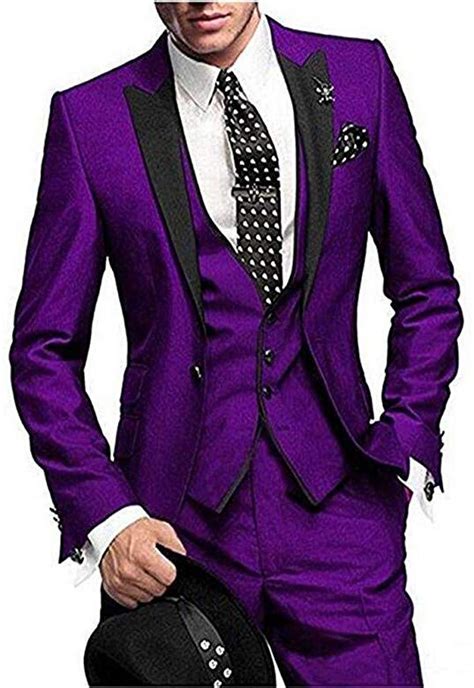 One Button 3 Pieces Purple Wedding Suits Notch Lapel Mens Suits Groom