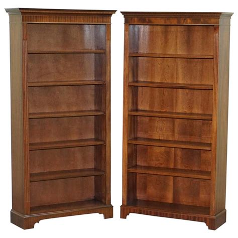 Lovely Pair Of Vintage Flamed Hardwood Library Bookcases Height