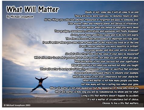 What Will Matter By Michael Josephson What Will Matter