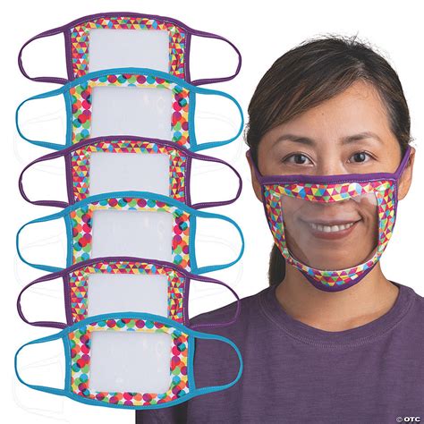 Adults Face Masks With Clear Plastic Window 6 Pc Discontinued