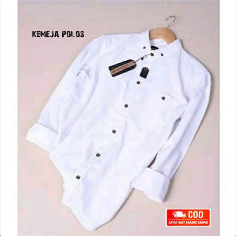 GOODSTUFF.ID - Baju kemeja pria lengan panjang putih polos kancing