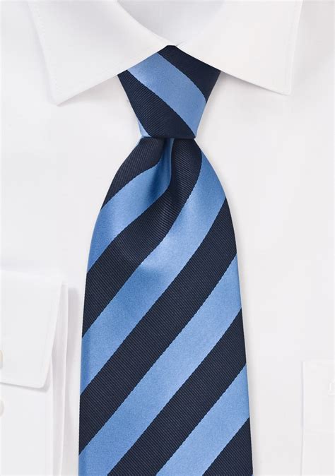 Blue Striped Mens Tie In Extra Long Length Cheap