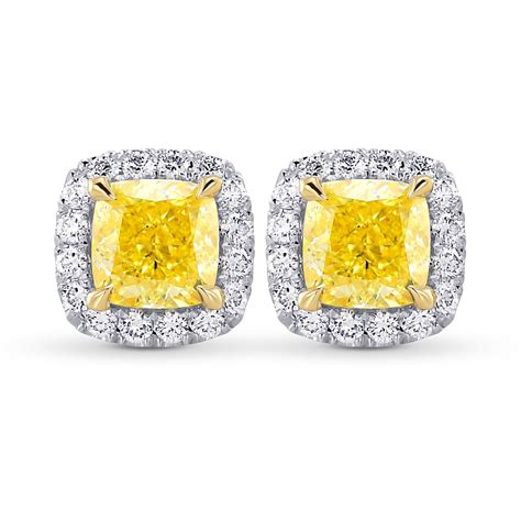 Fancy Intense Yellow Cushion Halo Diamond Earrings Sku 385644 174ct Tw