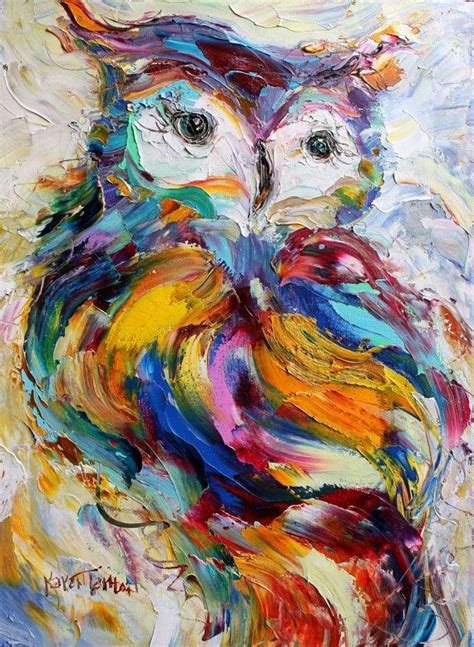 Original Owl Palette Knife Painting Impressionism Oil On Canvas Fine