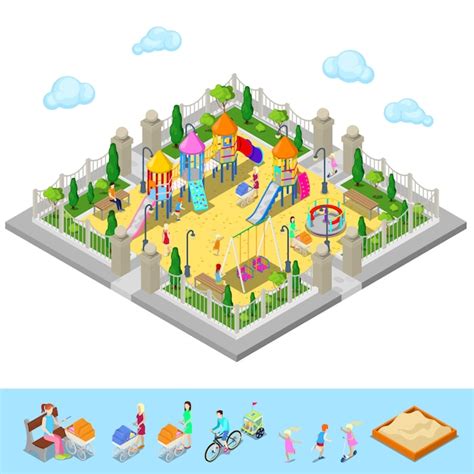 Premium Vector Isometric Children Playground In The Park With People