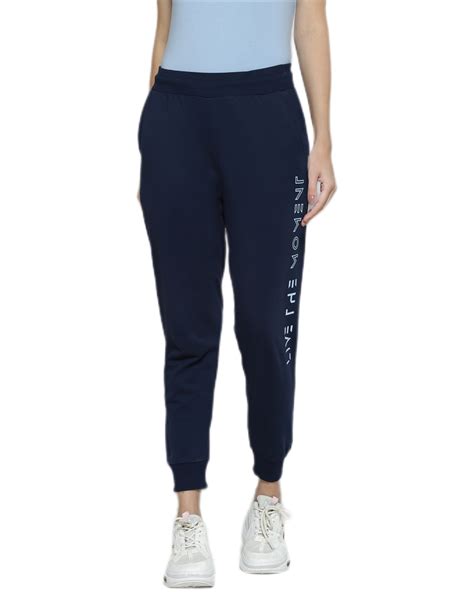 Buy Womens Navy Blue Live The Moment Typography Slim Fit Joggers For