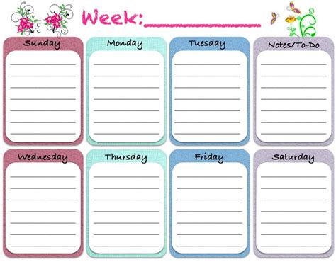 Weekly Blank Calendar Template 5 | Weekly calendar printable, Weekly calendar template, Free ...