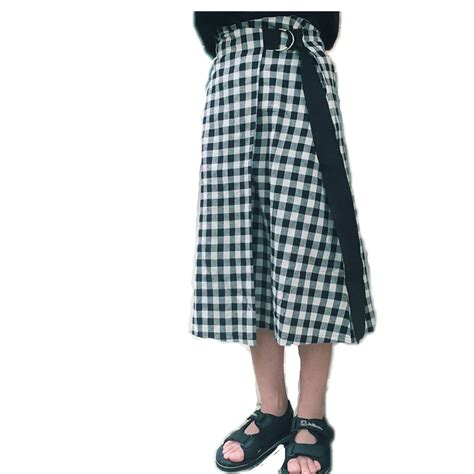 New Arrived Women Fashion Empire A Line Long Skirt Lace Up Mid Calf Skirts Casual Plaid Skirt