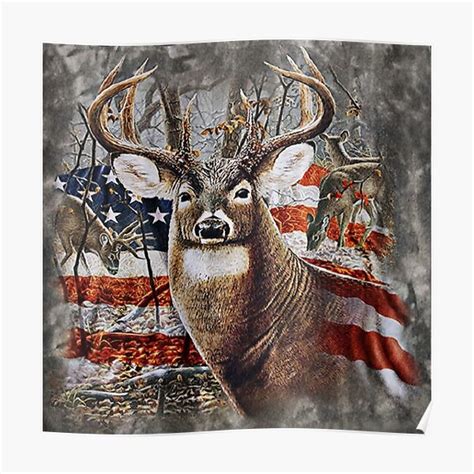 Deer In Tree Forest American Flag Animal Hunting Poster By Smartnet77
