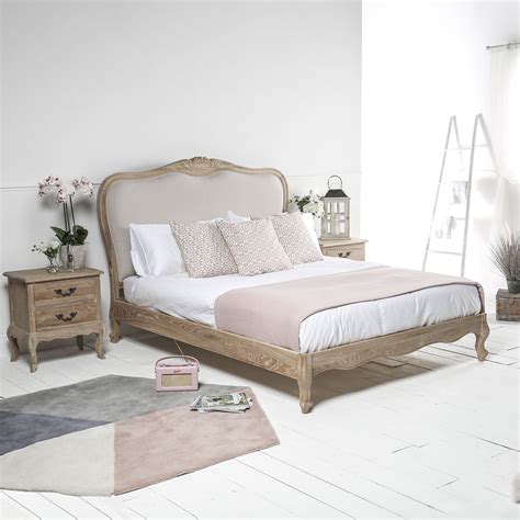 Buy super king (6') beds online! French Weathered Limed Oak Upholstered Low Foot Board Bed ...