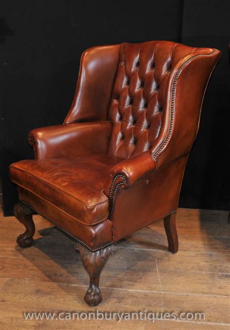 Great savings & free delivery / collection on many items. Pair Antique English Wingback Chesterfield Arm Chairs ...