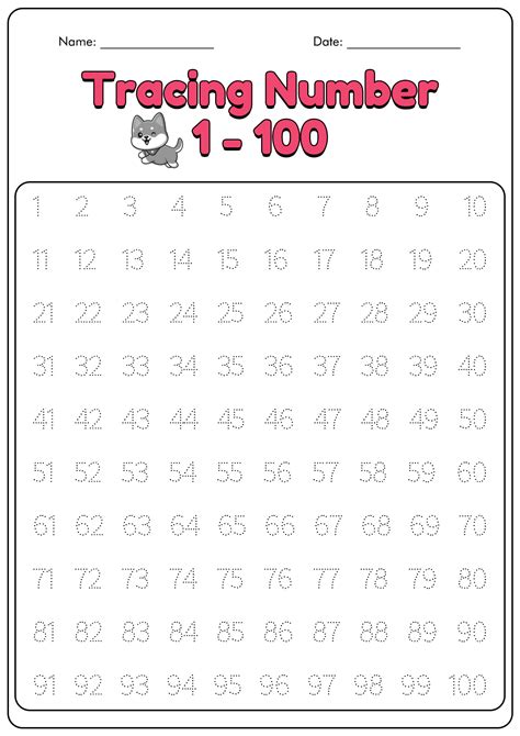 Tracing Numbers 1 100 Worksheets