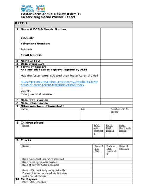 Foster Carer Annual Review Doc Template Pdffiller