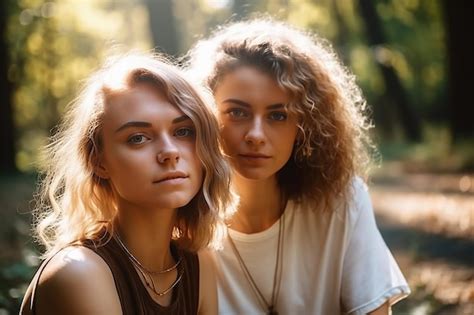 Premium Ai Image Couples In Love Happy Lgbt Lesbian Girls In Park In Summer At Sunset