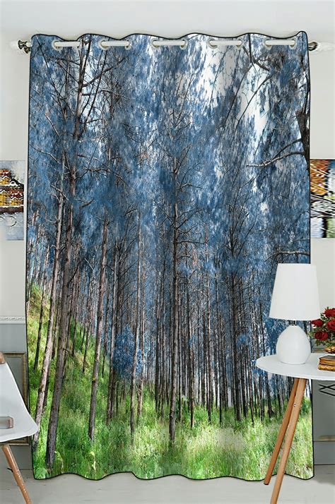 Phfzk Landscape Scenery Window Curtain Pine Forest Nature Art Window