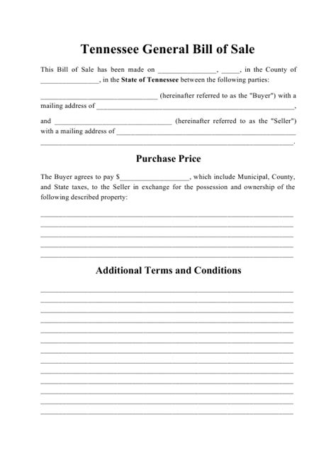 Tennessee Generic Bill Of Sale Form Download Printable Pdf Templateroller
