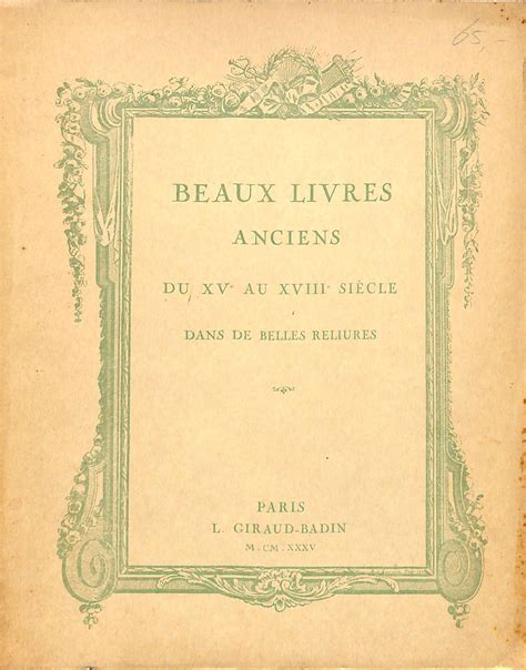 Vente 17 Mai 1935 Beaux Livres Anciens Du Xve Au Xviiie Siècle Dans De
