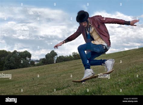Skating On The Grass Stock Photo Alamy