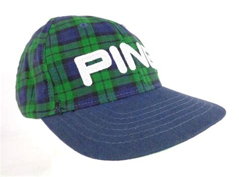 Vintage Ping Strapback Hat Plaid Blue Green White Usa Made 90s One Size Golf Cap Mens Hats For