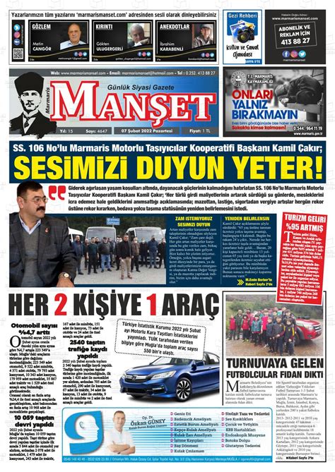 07 Şubat 2022 tarihli Marmaris Manşet Gazete Manşetleri