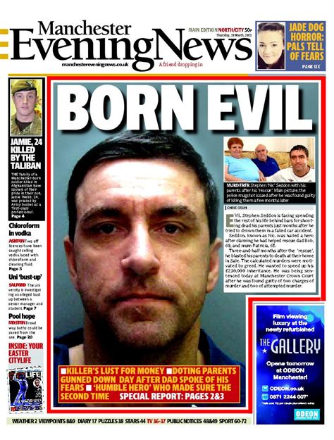 front page of the north city edition of the manchester evening news thursday march 28 2013