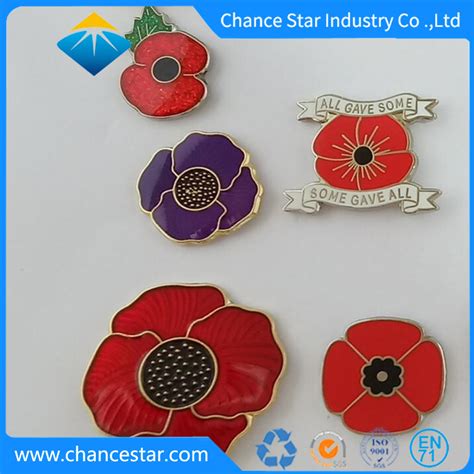 Custom Metal Poppy Flower Enamel Lapel Pin Emblem Badge China Flower