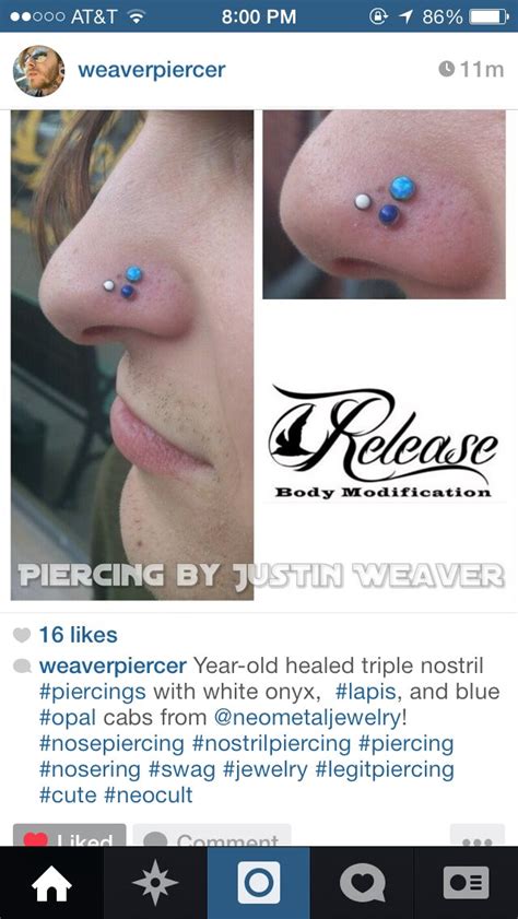 Triple Nostril With Neometal Jewelry Nose Piercing Body Modification