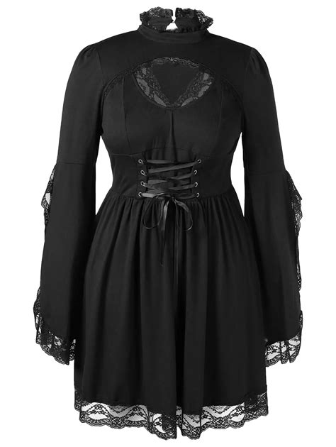 Plus Size Long Sleeves Lace Stand Collar Corset Dress Gothic 4xl 5xl