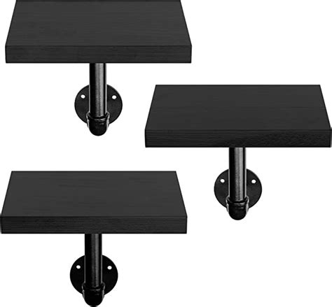 Navaris Industrial Pipe Shelf Set 3 Small Wooden Shelves With Black