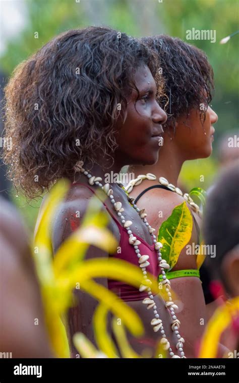 Village Women Preparing To Perform Traditional Sing Sing Melanesian