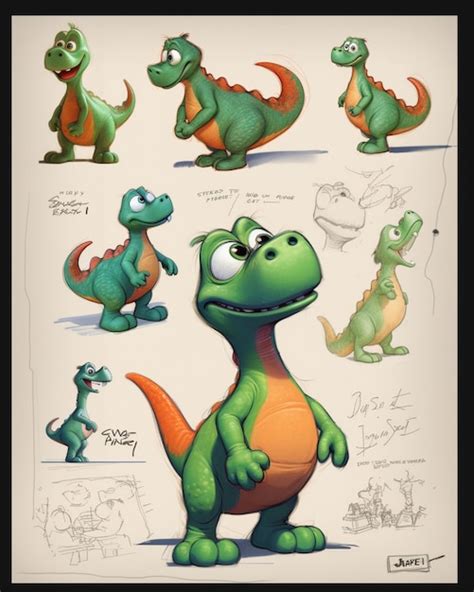 Um Close Up De Um Desenho De Um Dinossauro Com Diferentes Poses