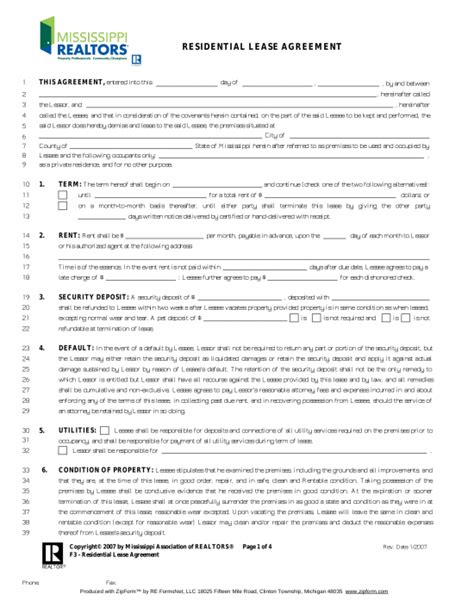 Are you a real estate professional the standard forms published by c.a.r. Free Mississippi Association of Realtors Residential Lease ...