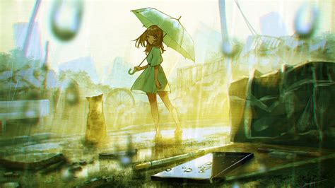 1600x900 Anime Girl With Umbrella In Rain 1600x900 Resolution Hd 4k